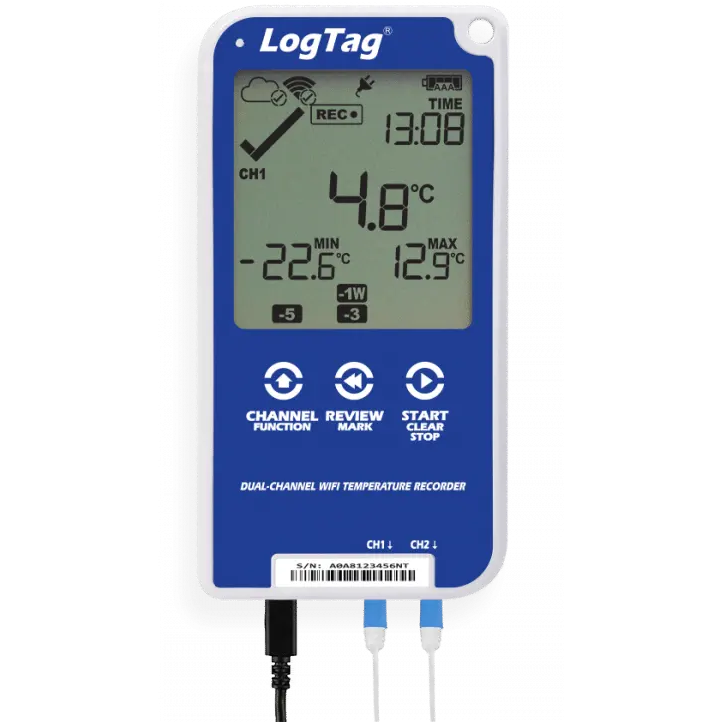 [8136] LogTag® UTRED30-WiFi (DC) | Registrador de Temperatura WiFi de Doble Canal Multiuso con Pantalla LCD