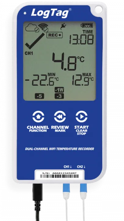 LogTag® UTRED30-WiFi (DC) Multi-Use Dual-Channel LCD WiFi Temperatuurlogger
