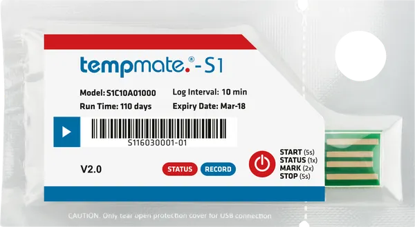 [1001] Tempmate S1V2 Disposable data logger, temperature, USB, IP 67 (per 1 piece)