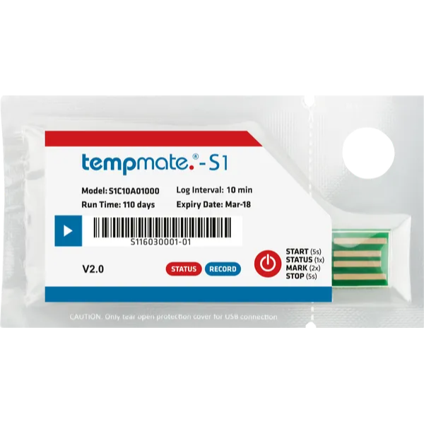 [1001] Tempmate S1V2 Disposable data logger, temperature, USB, IP 67 (per 1 piece)
